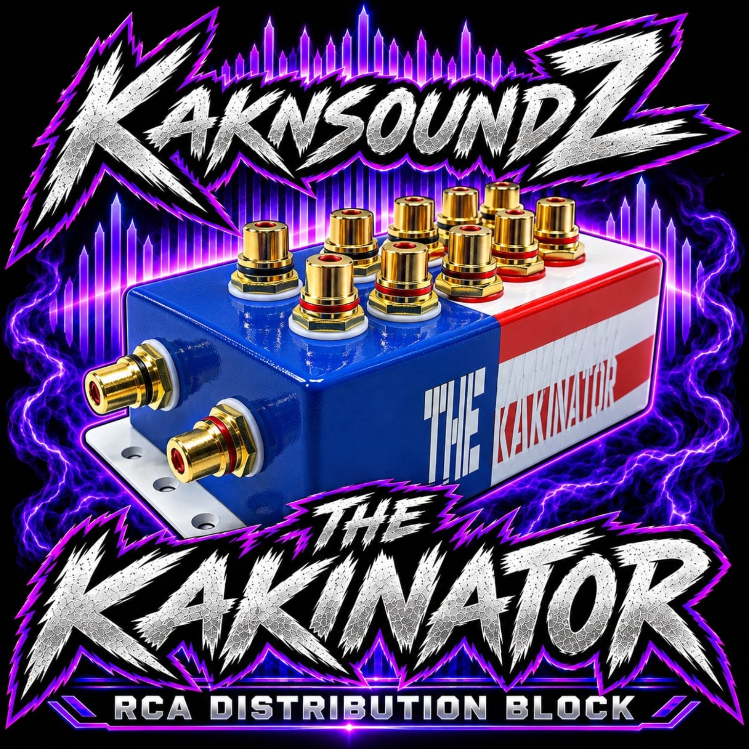 Purple promotional mockup image for The Kakinator RCA distribution block